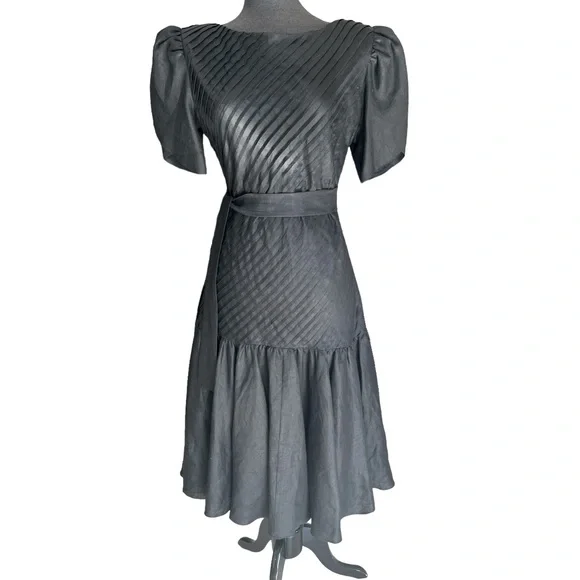 Albert Nipon Dresses | Vintage Alpert Nipon Pleated Mermaid Midi Dress Tulip Sleeves Belt 100% Linen | Color: Black | Size: 6 | My_Vestiary's Closet Albert Nipon Dresses | Vintage Alpert Nipon Pleated Mermaid Midi Dress Tulip Sleeves Belt 100% Linen | Color: Black | Size: 6 | My_Vestiary's Closet